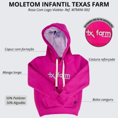 Moletom Infantil Texas Farm Rosa Modelo Canguru Com Logo Violeta Ref:MTMINI 002