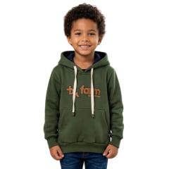 Moletom Infantil Texas Farm Verde Militar Com Logo Caramelo Modelo Canguru Com Capuz Ref:MTEEN0002