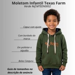 Moletom Infantil Texas Farm Verde Militar Com Logo Caramelo Modelo Canguru Com Capuz Ref:MTEEN0002