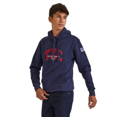 Moletom Infantil TXC Custom Com Capuz Modelo Canguru Azul Marinho Bordado Vermelho E Branco REf:3452I