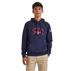 Moletom Infantil TXC Custom Com Capuz Modelo Canguru Azul Marinho Bordado Vermelho E Branco REf:3452I