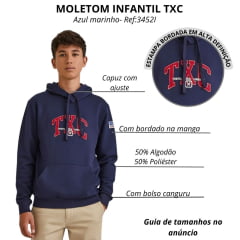 Moletom Infantil TXC Custom Com Capuz Modelo Canguru Azul Marinho Bordado Vermelho E Branco REf:3452I