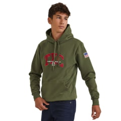 Moletom Infantil TXC Custom Com Capuz Modelo Canguru Verde Militar Bordado Vermelho E Branco REf:3452I