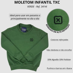 Moletom Infantil TXC Custom Manga Longa Verde Militar Logo Preto - Ref. 3414i