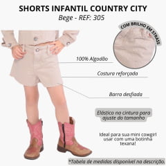 Shorts Infantil Country City Bege Com Brilho E Barra Desfiada TEF: 305 Jade