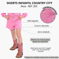 Shorts Infantil Country City Rosa Com Brilho E Barra Desfiada TEF: 305 Jade