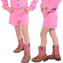 Shorts Infantil Country City Rosa Com Brilho E Barra Desfiada TEF: 305 Jade