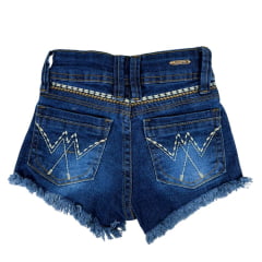 Shorts Infantil Jeans Azul Com Bordado E Strass Detalhe Desfiado Ref:251746