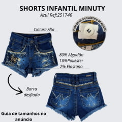 Shorts Infantil Jeans Azul Com Bordado E Strass Detalhe Desfiado Ref:251746