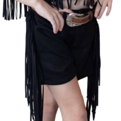 Shorts Princesa Infantil Country City Preto Com Franja Ref:SPI20492