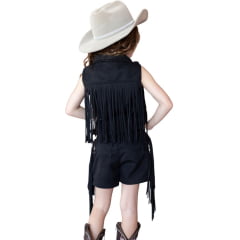 Shorts Princesa Infantil Country City Preto Com Franja Ref:SPI20492