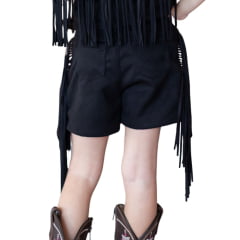 Shorts Princesa Infantil Country City Preto Com Franja Ref:SPI20492