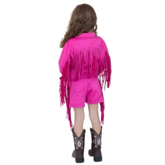 Shorts Princesa Infantil Country City Rosa Com Franja Ref:SPI2049