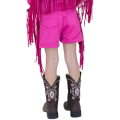 Shorts Princesa Infantil Country City Rosa Com Franja Ref:SPI2049