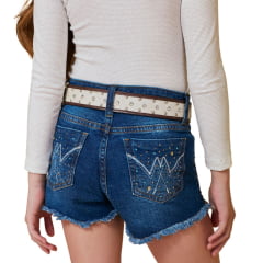 Shorts Saia Infantil Minuty Feminino Jeans Azul Stone Com Bordados Com Brilho Ref:241747