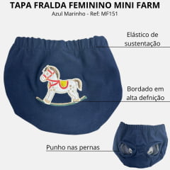 Tapa Fralda Bebê Feminina Com Lycra Azul Marinho Com Bordado Eguinha Ref: MF245