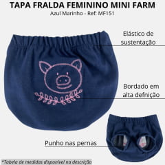 Tapa Fralda Bebê Mini Farm Com Lycra Azul Marinho Com Bordado Porquinho Rosa Ref: MF151