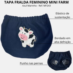 Tapa Fralda Bebê Feminina Com Lycra Azul Marinho Com Bordado Vaquinha Ref: MF243