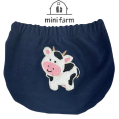 Tapa Fralda Bebê Feminina Com Lycra Azul Marinho Com Bordado Vaquinha Ref: MF243