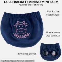 Tapa Fralda Bebê Mini Farm Com Lycra Azul Marinho Com Bordado Vaquinha Rosa Ref: MF148