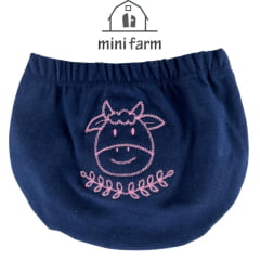 Tapa Fralda Bebê Mini Farm Com Lycra Azul Marinho Com Bordado Vaquinha Rosa Ref: MF148