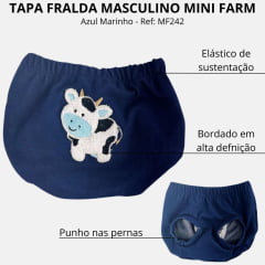 Tapa Fralda Bebê Masculino Com Lycra Azul Marinho Com Bordado De Boizinho Ref: MF242