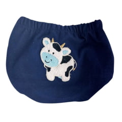Tapa Fralda Bebê Masculino Com Lycra Azul Marinho Com Bordado De Boizinho Ref: MF242