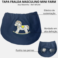 Tapa Fralda Bebê Masculino Com Lycra Azul Marinho Com Bordado De Cavalinho Ref: MF244