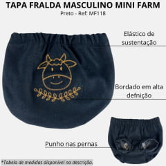 Tapa Fralda Bebê Mini Farm Com Lycra Preto Com Bordado De Boizinho Dourado Ref: MF118