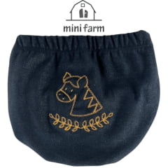 Tapa Fralda Bebê Mini Farm Com Lycra Preto Com Bordado De Cavalo Dourado Ref: MF119