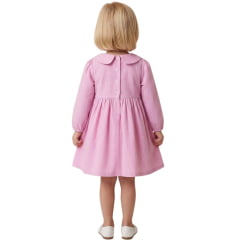 Vestido Baby Ranch Manga Longa Xadrez Rosa E Branco Com Bordado Brilho - REF:501