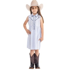 Vestido Infantil Zenz Western Kids Little Farm S/ Manga Xadrez Com Brilho Azul Claro Pingente Ref:ZW0325059-1553