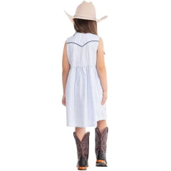 Vestido Infantil Zenz Western Kids Little Farm S/ Manga Xadrez Com Brilho Azul Claro Pingente Ref:ZW0325059-1553