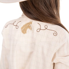 Vestido Infantil Zenz Western Kids Sweet Corn Manga Longa Xadrez Bege Bordado Ref:ZW0325058-1584