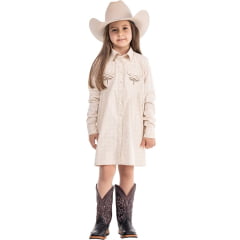 Vestido Infantil Zenz Western Kids Sweet Corn Manga Longa Xadrez Bege Bordado Ref:ZW0325058-1584