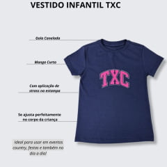 Vestido Infantil TXC Azul Marinho Regular Custom Manga Com Logo Rosa Com Strass Ref.40066VI