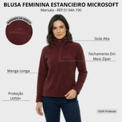 Blusa Feminina Estancieiro Microsoft Gola Alta Com Zíper Marsala - REF:5134A.190