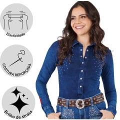 Body Camisa Feminino Docks Jeans Azul Marinho Strass Ref:04062