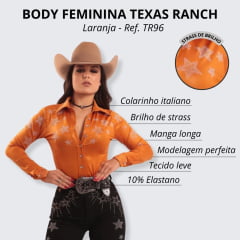 Body Camisa Feminina Cirre Texas Ranch Laranja - Ref. TR96