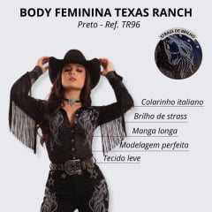 Body Camisa Feminina Cirre Texas Ranch Preto - Ref. TR96
