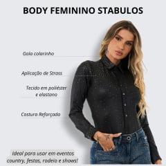 Body Feminino Buphallos Preto Camisete Manga Longa Com Brilho Total Ref.BPL1088