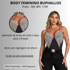 Body Feminino Buphallos Preto De Alcinha Com Aplicação Em Strass Ref: BPL 1190