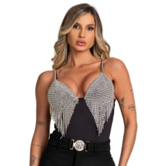 Body Feminino Buphallos Preto De Alcinha Com Aplicação Em Strass Ref: BPL 1190