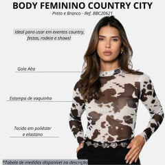 Body Feminino Country City Bruna de Tule Preto E Branco Ref. BBC20621