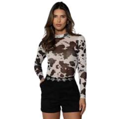 Body Feminino Country City Bruna de Tule Preto E Branco Ref. BBC20621
