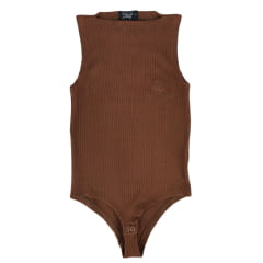 Body Feminino Miss Country Básico Sem Manga Com Logo Marrom Ref:003277
