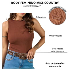 Body Feminino Miss Country Básico Sem Manga Com Logo Marrom Ref:003277