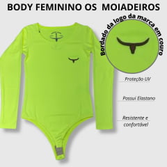 Body Feminino Moiadeiros Manga Longa Logo em Couro - Escolha a cor