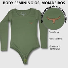 Body Feminino Moiadeiros Manga Longa Logo em Couro - Escolha a cor