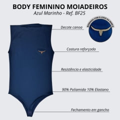 Body Feminino Os Moiadeiros Azul Marinho Manga Curta C/Logo Em Couro - REF: BF25